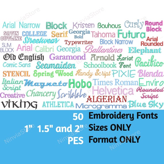 50 PES Embroidery Fonts 1 1.5 and 2 Size Etsy