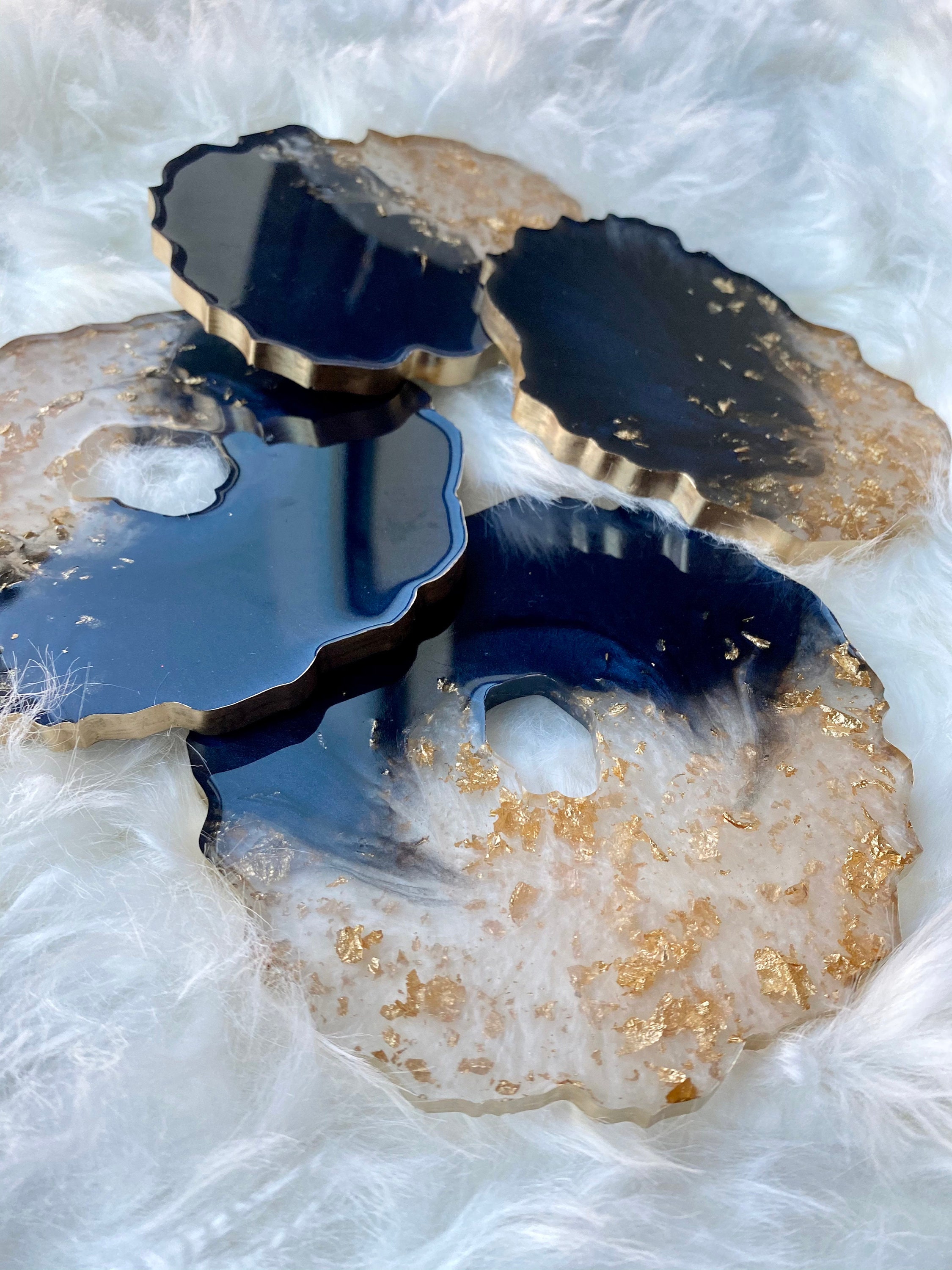 Customizable Set of 4 Handmade Geode Resin Coasters Etsy
