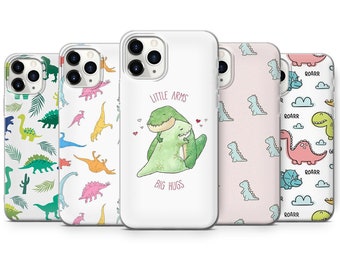 Cute Dinosaur Phone Case T-Rex Dino Cover fit for iPhone 14 Pro, 13, 12, 11, XR, 8+, 7 & Samsung S23, S22, A53, A51, Huawei P20, P30 Lite
