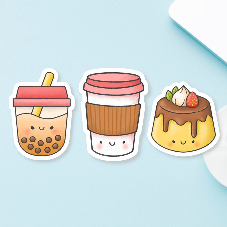 Coffee Cup and Pudding Sticker Boba Sticker Pudding With Etsy