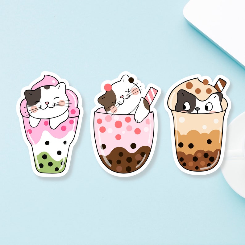 Boba Sticker. Cute Boba Cat Sticker Bubble Tea Sticker Cat Etsy