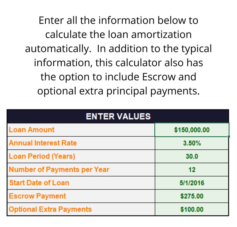 Loan Amortization Calculator Etsy