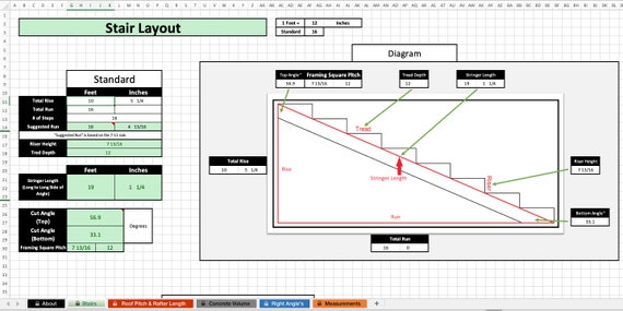 Construction Calculator: Stair Stringer Layout Rafter Layout 