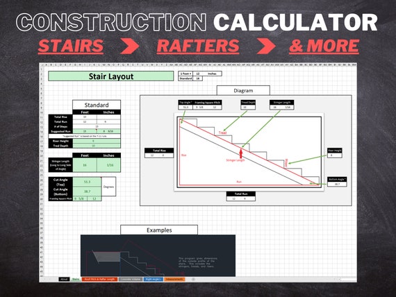 Construction Calculator: Stair Stringer Layout Rafter Layout 