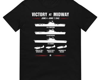 Camiseta "Victoria en Midway": camiseta de historia naval de la Segunda Guerra Mundial, camiseta del portaaviones Yorktown Enterprise Hornet, regalo patriótico para veteranos militares.