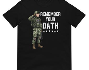 Camiseta de soldado táctico saludando a George Washington - Camiseta patriótica "Recuerda tu juramento" - Camiseta de veterano militar guerrero moderno
