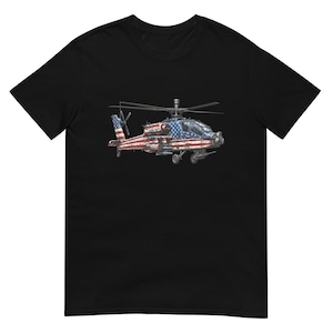 AH-64 Apache Attack Helicopter Shirt - American Flag Patriotic Military Tee Unisex T-Shirt