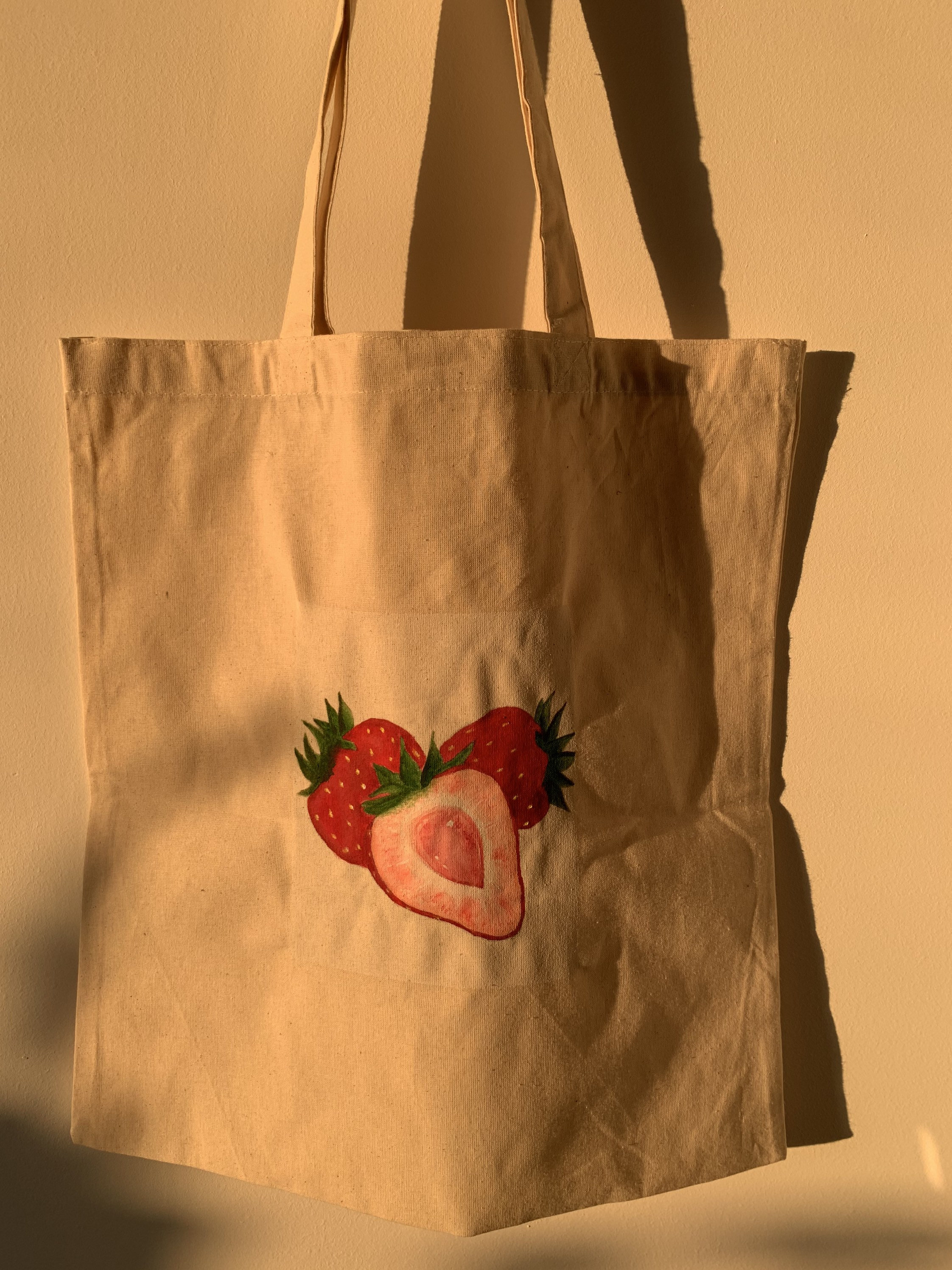 Hand Painted Strawberry Tote Bag Etsy UK