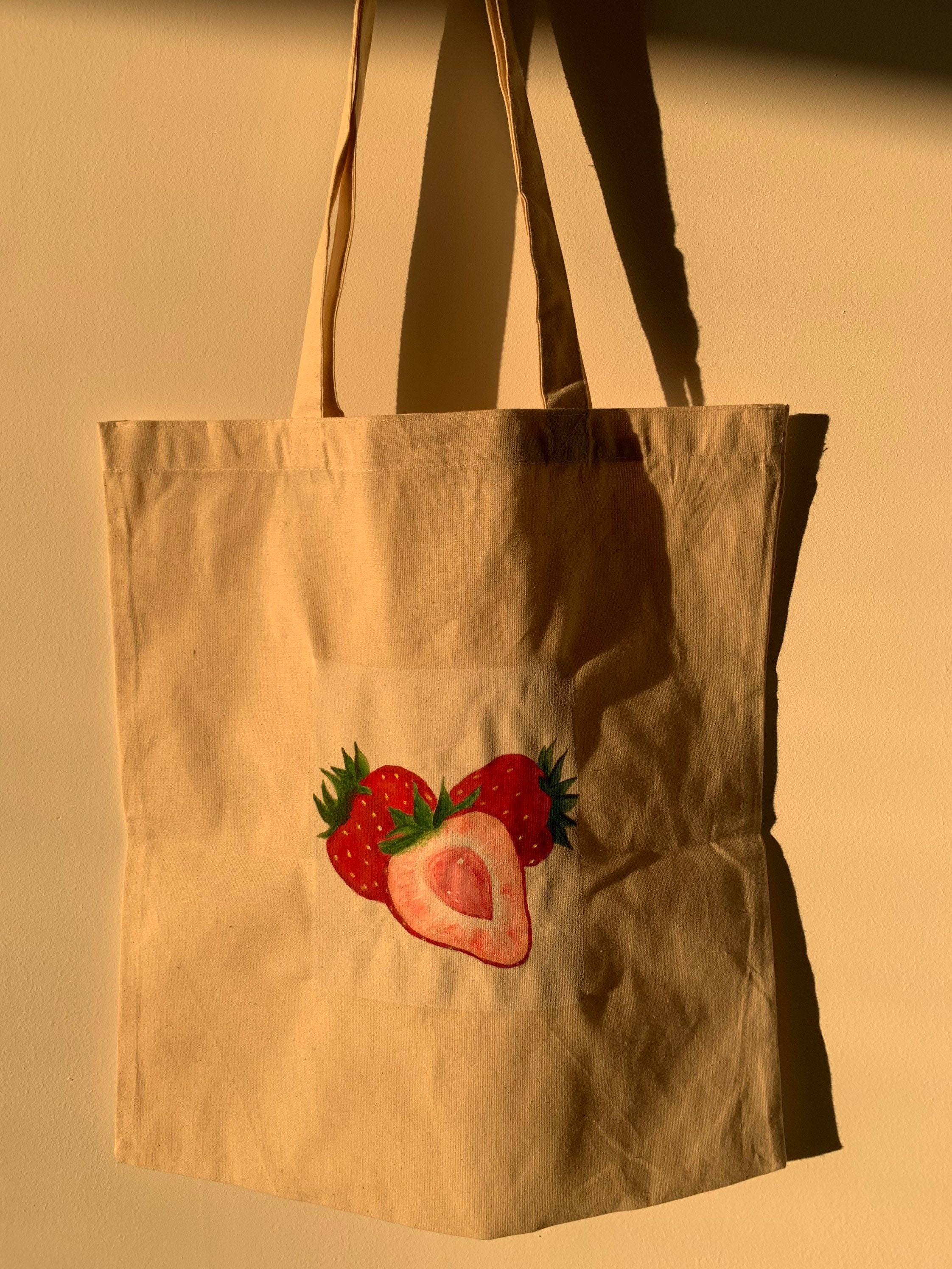 Hand Painted Strawberry Tote Bag - Etsy UK