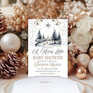 A Merry Little Baby Shower Invitation Christmas Winter Baby Shower Invite Elegant Christmas Shower Invitation Winter Colors Baby Shower DIY