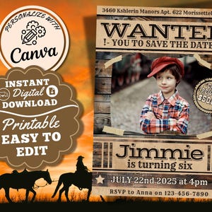 Wanted Poster Invitation Cowboy Birthday Invitation Cowboy Party With Picture Western Birthday Party Instant Download