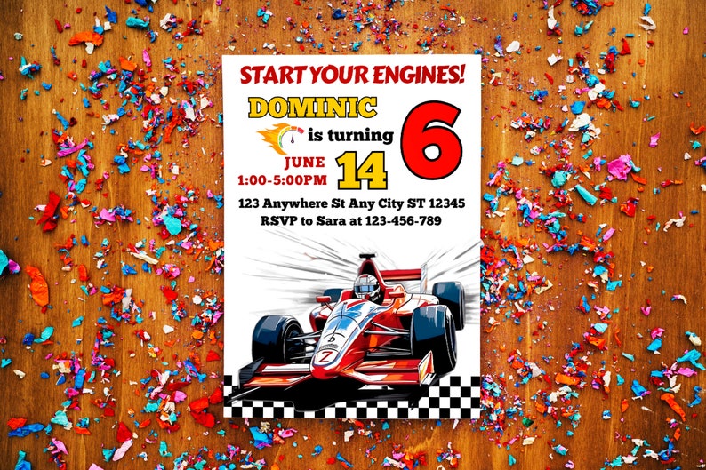 Formula Red Race Car Birthday Party Invitation Editable Speeding Race ...