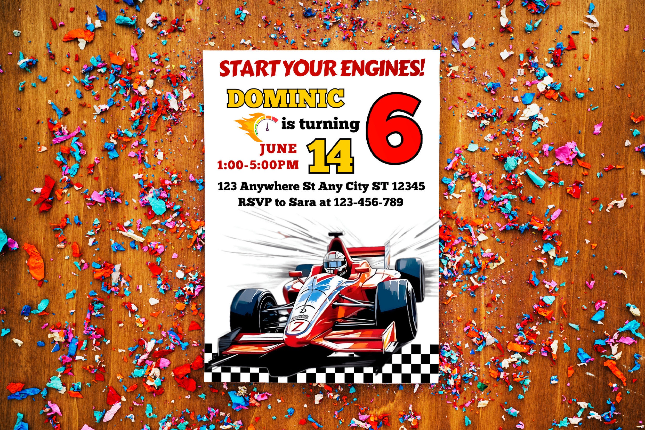 Formula Red Race Car Birthday Party Invitation Editable Speeding Race ...