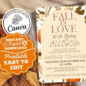 Fallen in Love Baby Shower Einladung Herbst Floral-Baby-Dusche-Vorlage Herbst Kürbis-Baby-Dusche einladen Herbst bearbeitbare Sofort Download