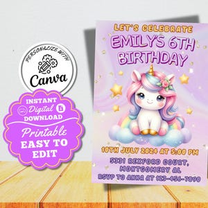 Unicorn Birthday Invitation Pastel Rainbow Unicorn Girls Invite Magical Day Printable 4th 2nd 3rd Birthday Personalized Invitation For Girls