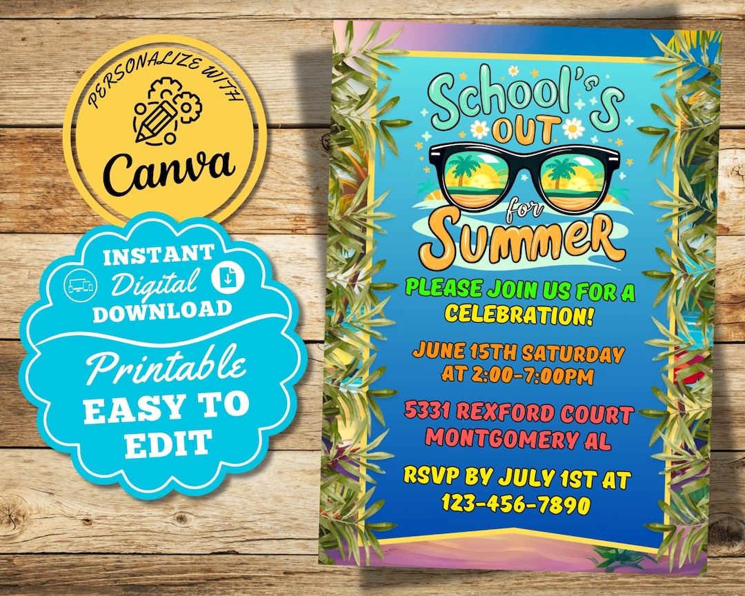 End of School Party Invite Schools Out Party Invitation Template Hello ...