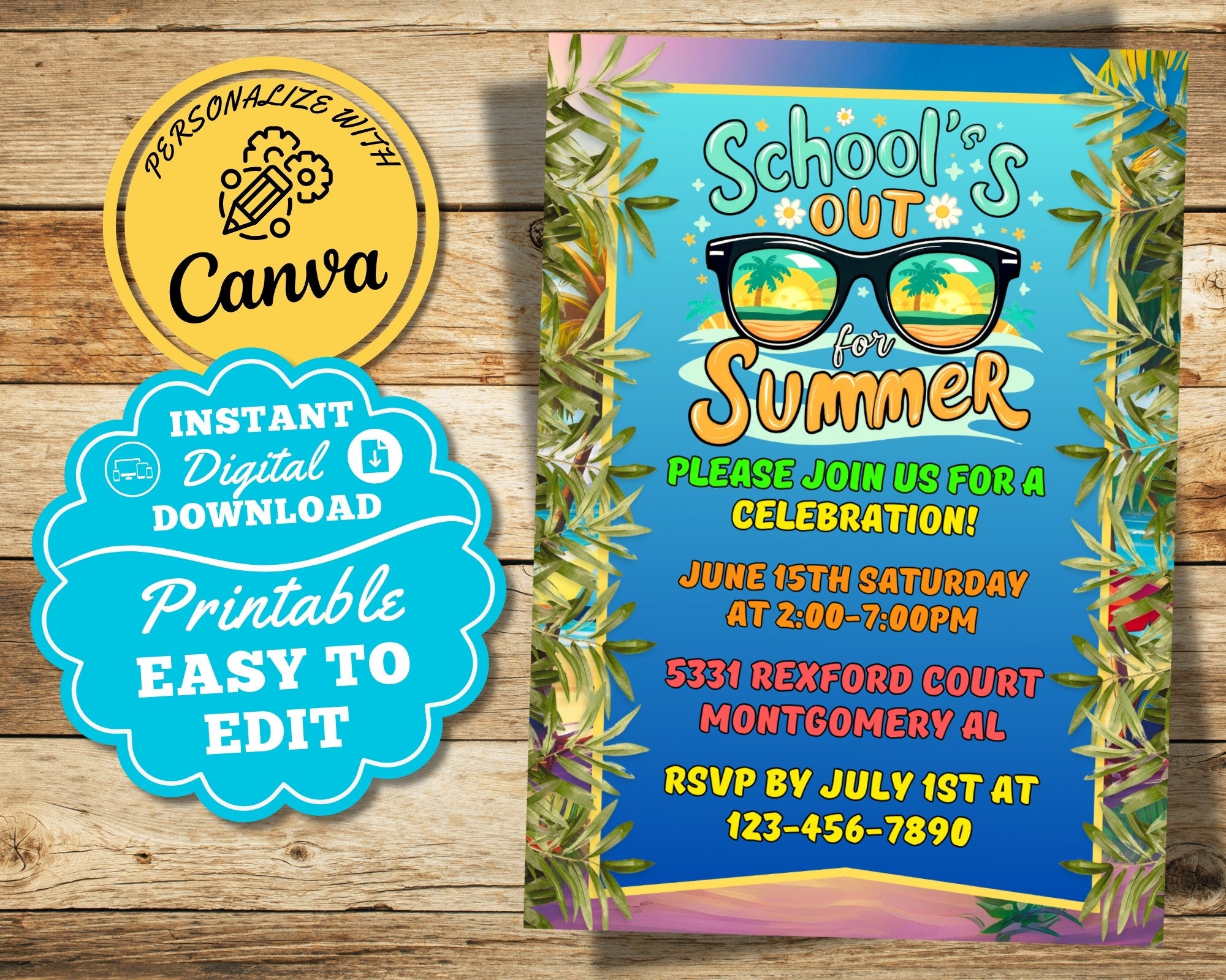 End of School Party Invite Schools Out Party Invitation Template Hello ...
