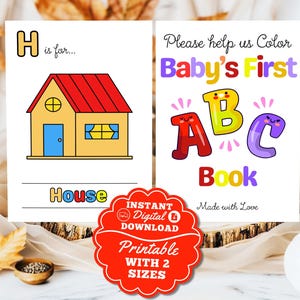 ベビーシャワー ABC ブック 初めてのアルファベットブック 赤ちゃんの初めてのぬり絵 ABC 2 サイズ ABC ぬり絵ページ 即時ダウンロード