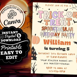 Spooktacular Halloween Birthday Invitation Trick or Treat Halloween Birthday Party Halloween Invitation Editable Printable Download