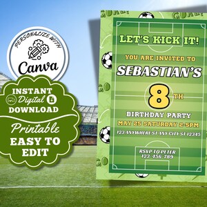 Soccer Birthday Invitation Editable Boys Printable Invite Card Sports Party Football Field Theme Template Digital Download