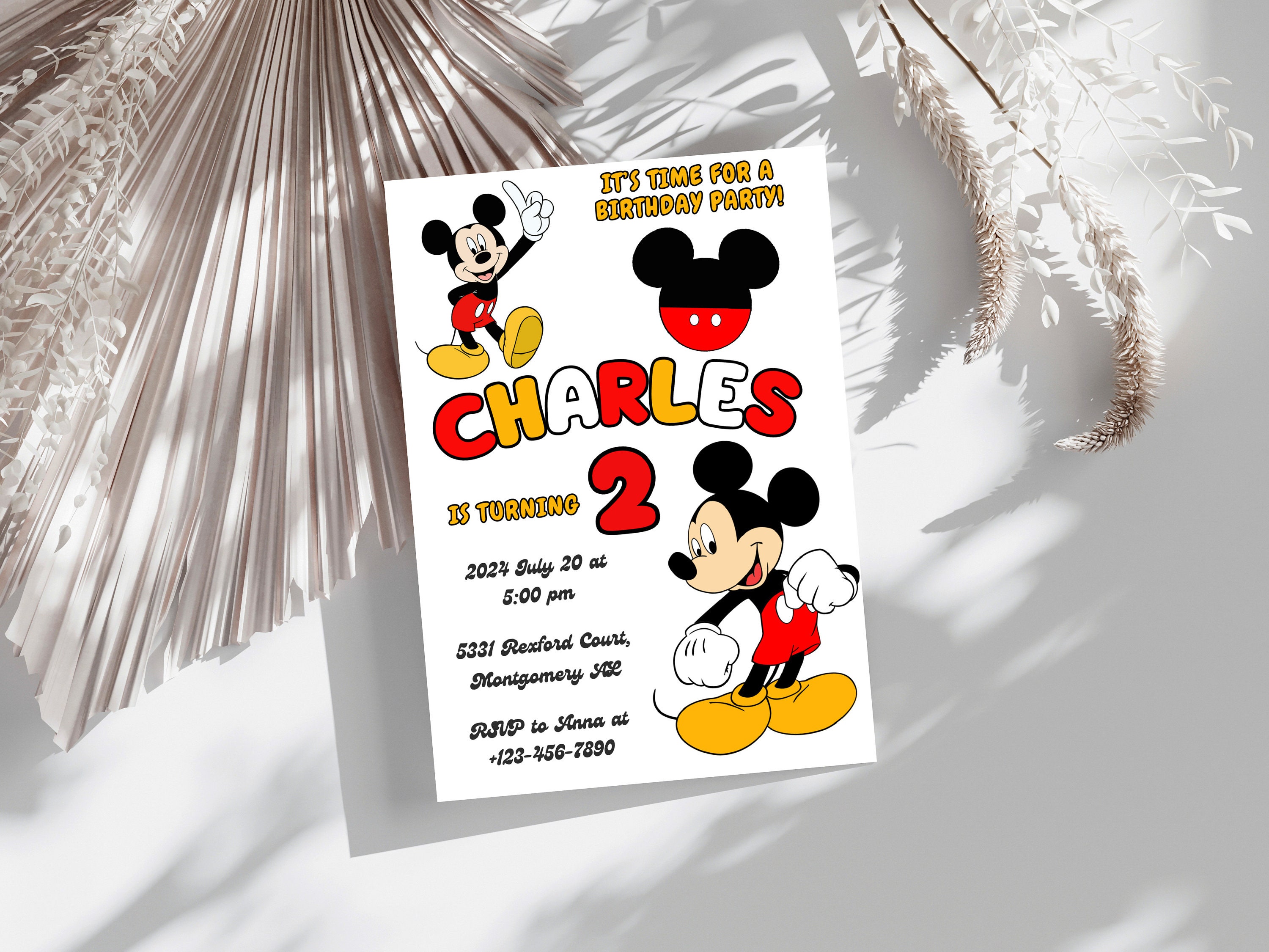 Mickey Mouse Birthday Invitation Printable Mickey Mouse Invitation Kids ...