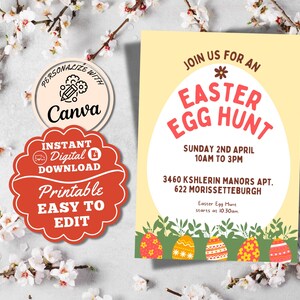 Easter Egg Hunt Invitation: Bunny Party Invite, Editable Printable (Digital Download)
