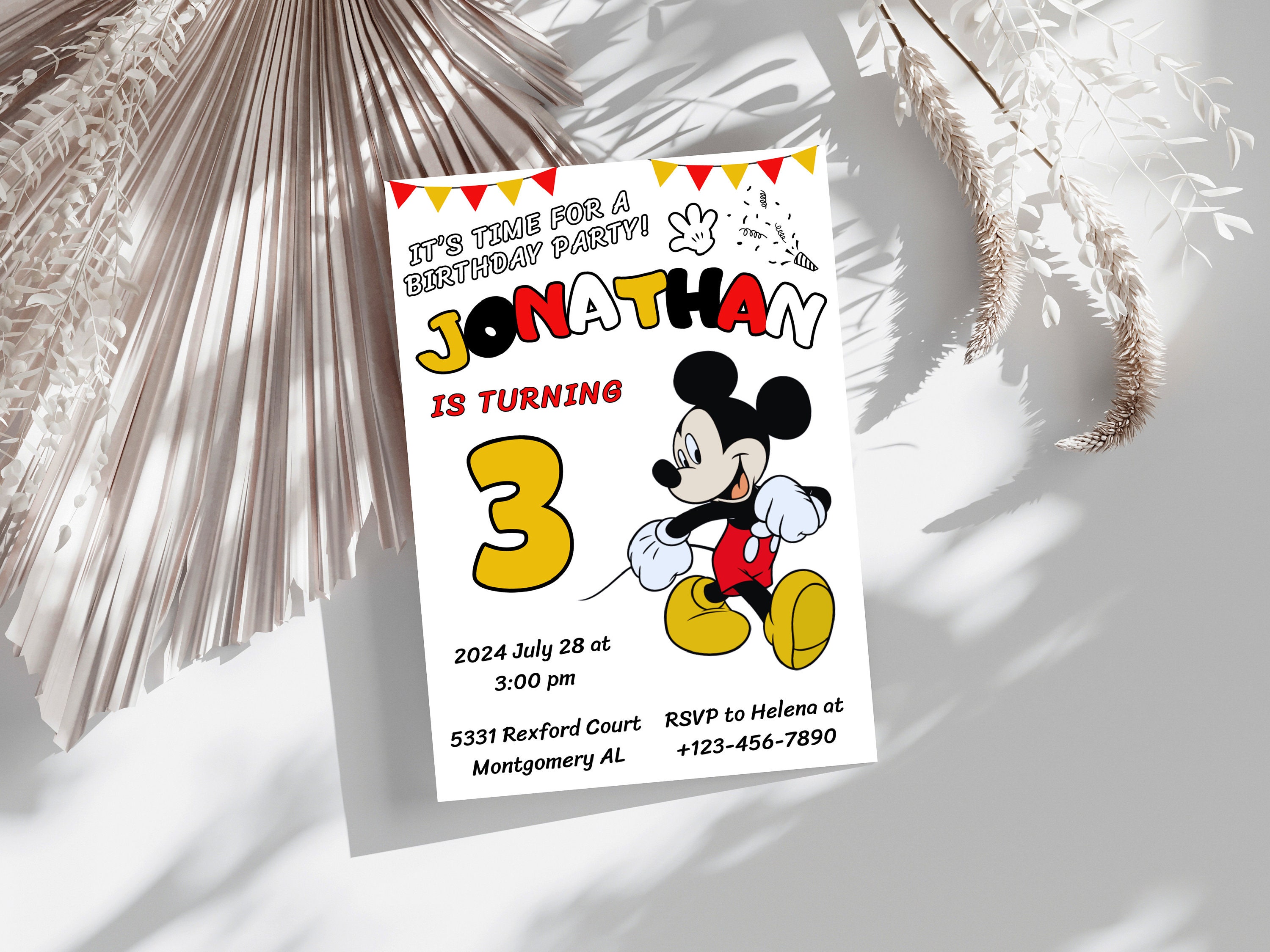 Editable Mickey Birthday Invitation Digital Kids Party Template Boys ...