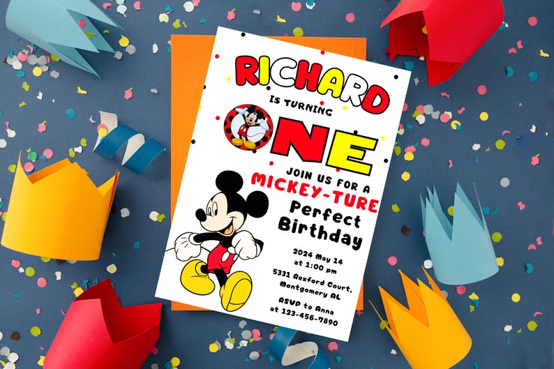 1st Mickey Mouse Birthday Invitation Mickey Printable Card for Boys ...