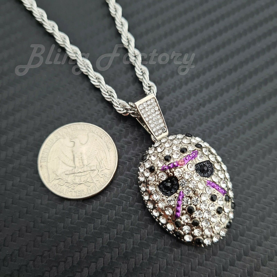 Hip Hop Iced Jason Mask Pendant & 4mm 24 Rope Chain Etsy