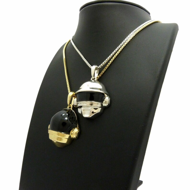 Daft Punk Duo Helmet Pendant /& 2mm 18 20 24 Box Chain Chain Hip Hop Necklace Set