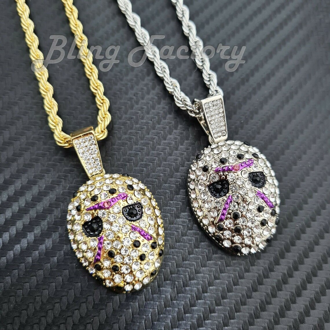 Hip Hop Iced Jason Mask Pendant & 4mm 24 Rope Chain Etsy