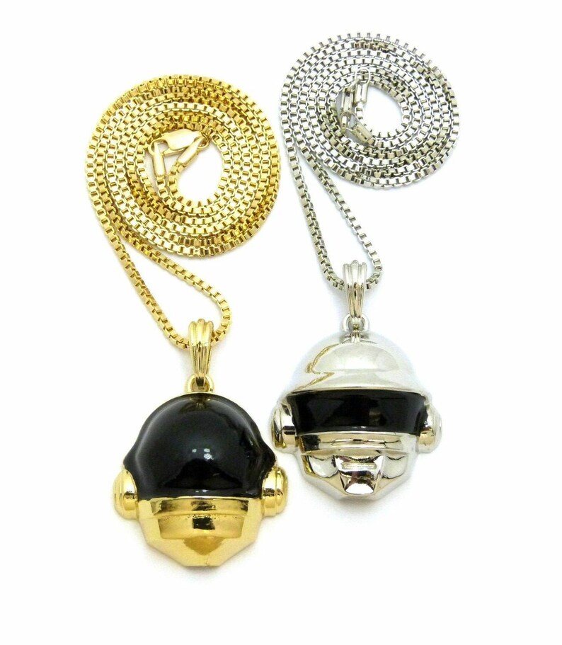 Daft Punk Duo Helmet Pendant /& 2mm 18 20 24 Box Chain Chain Hip Hop Necklace Set