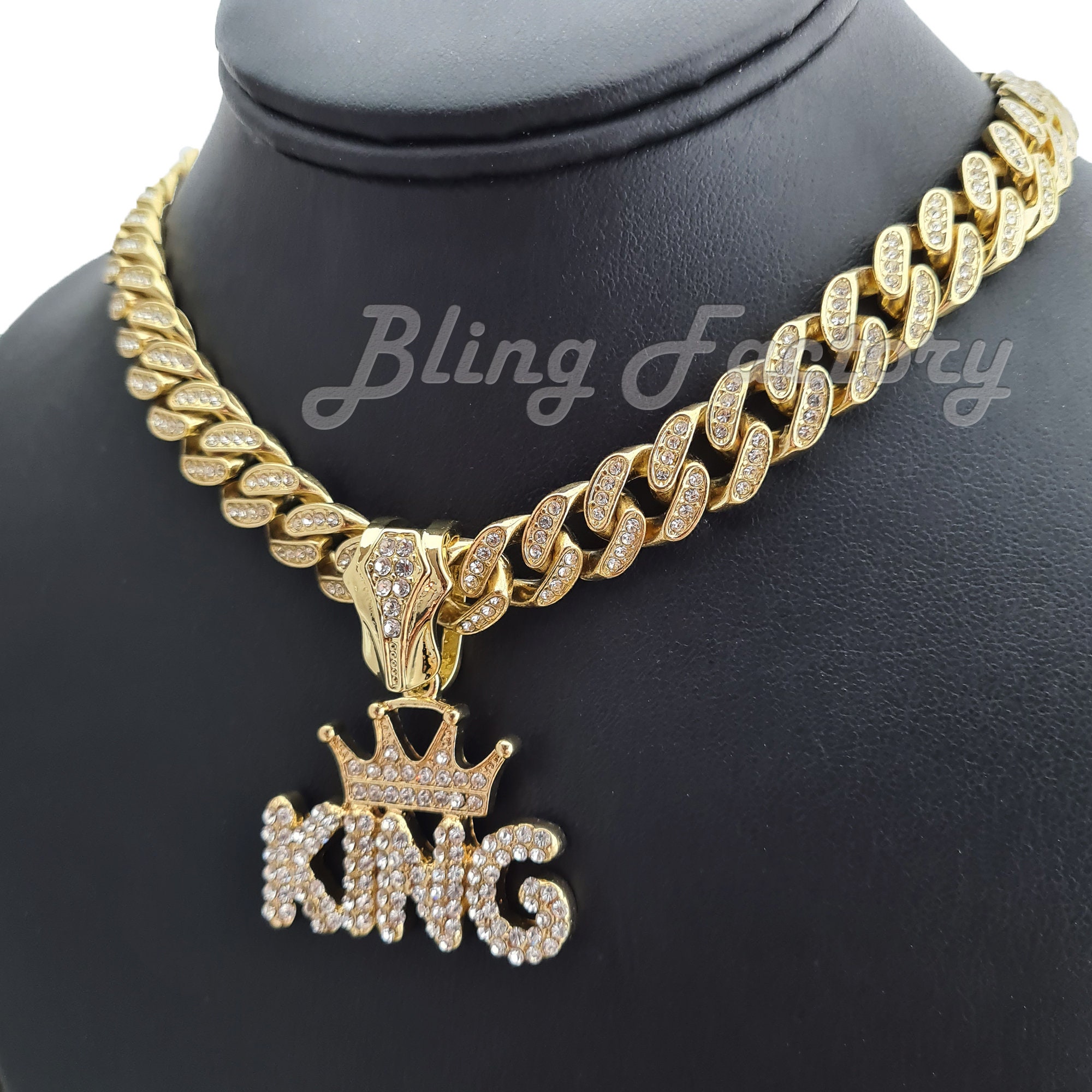 Iced Gold Plated Crowned KING Pendant & 12mm 16 Etsy