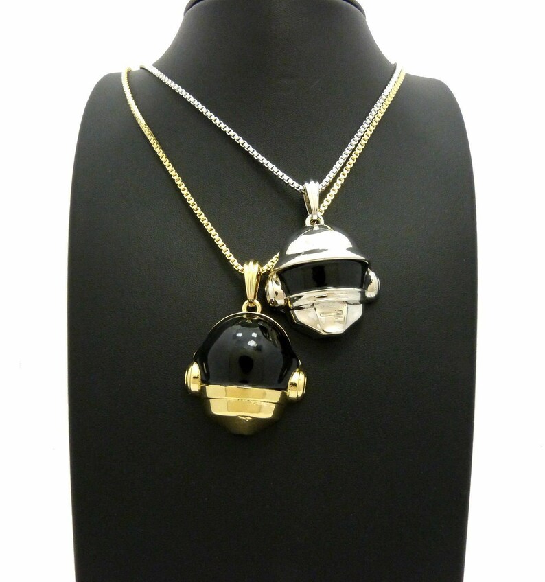Daft Punk Duo Helmet Pendant /& 2mm 18 20 24 Box Chain Chain Hip Hop Necklace Set