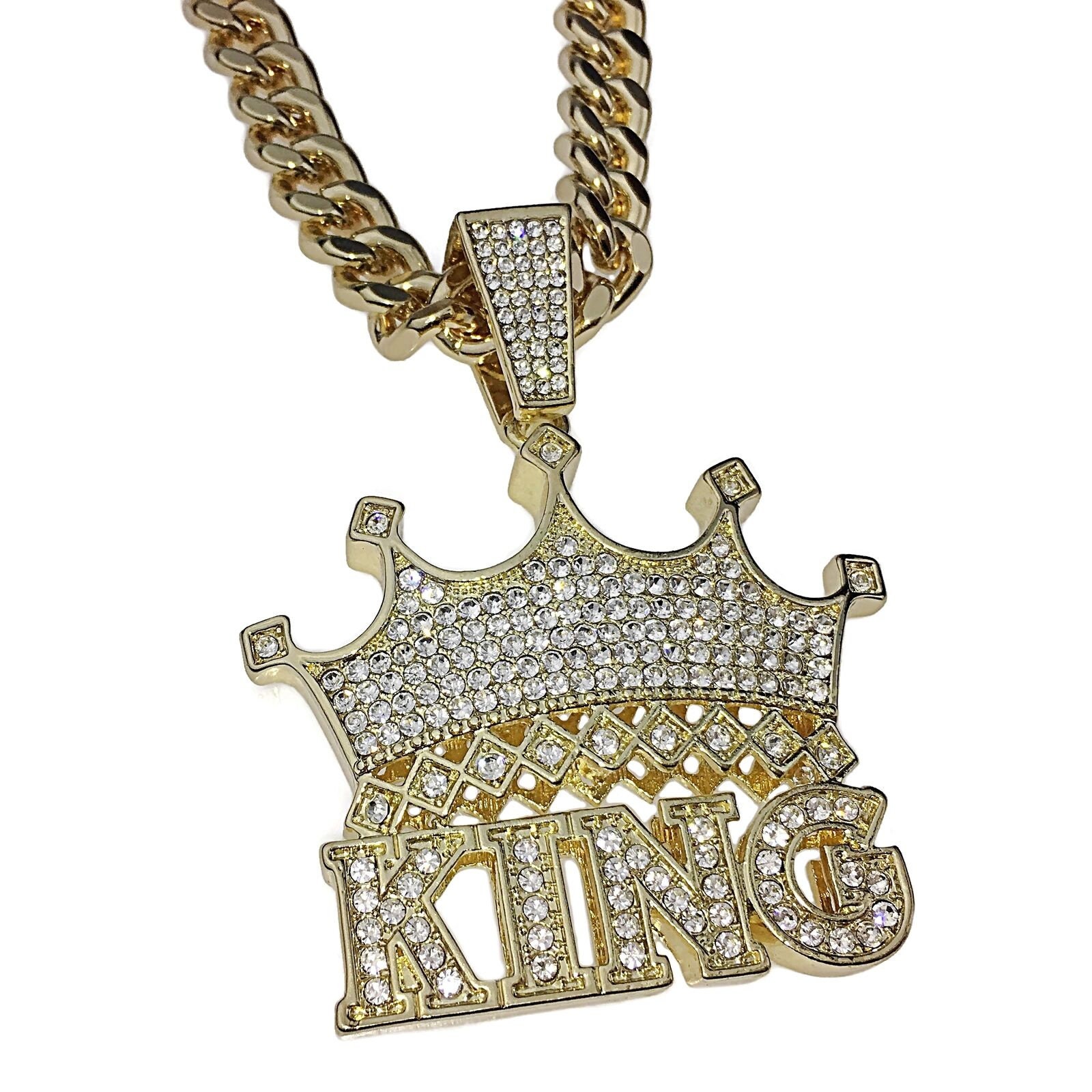 Crown King Hip Hop Pendant Chain Iced Gold Finish Heavy Etsy