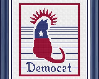 Democrat Kitty PDF Cross Stitch Pattern
