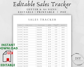 Editable Sales Tracker-Printable-Etsy Seller-Selling Tracker-Sales Log-Product Sales-Selling Tracker-Digital Download-Fill Form
