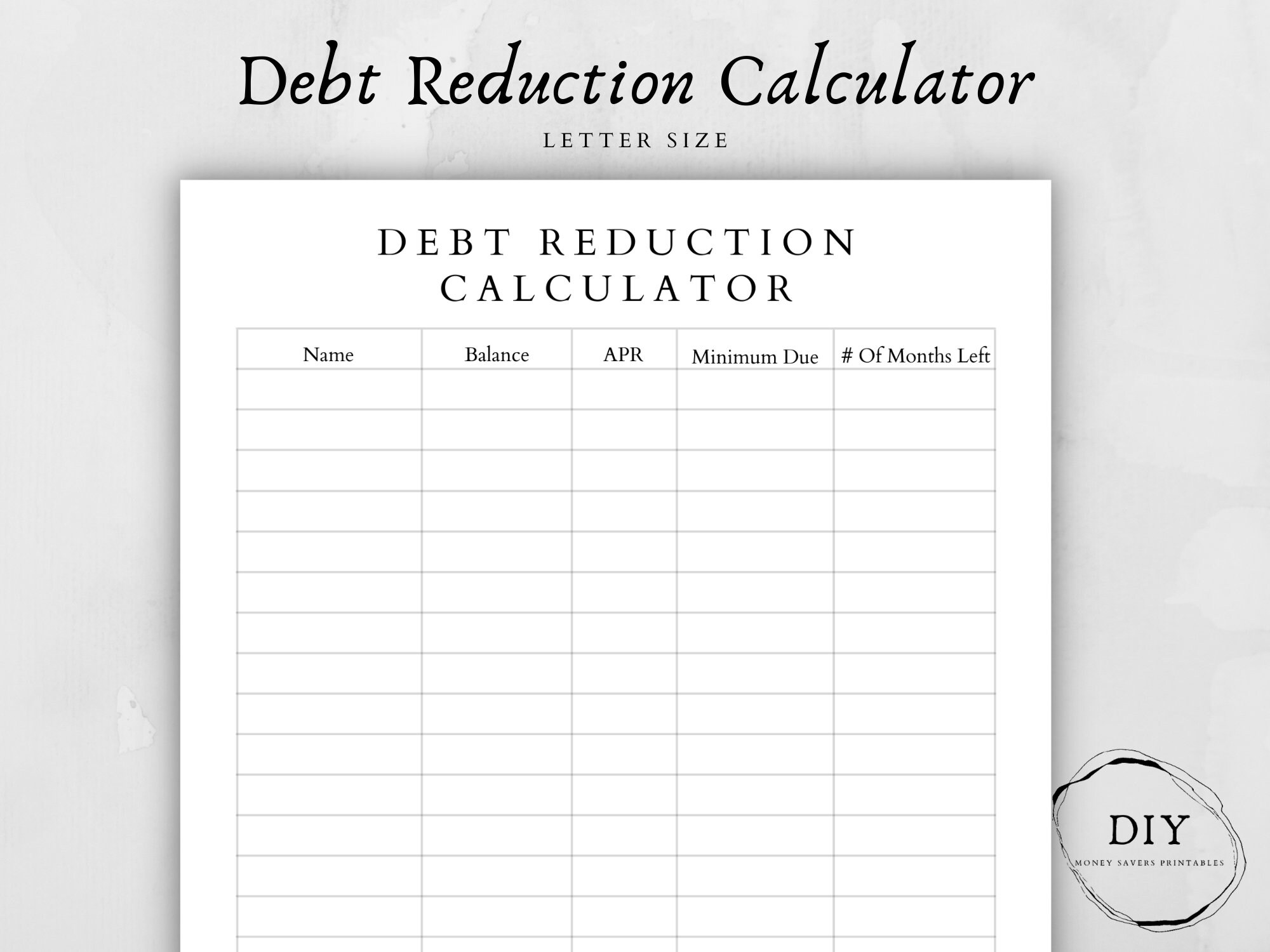 Debt Reduction Calculator Debt Payoff Calculator Debt Free Etsy