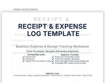 Receipt & Expense Log | Structured Purchase Documentation Tracker (Printable PDF)
