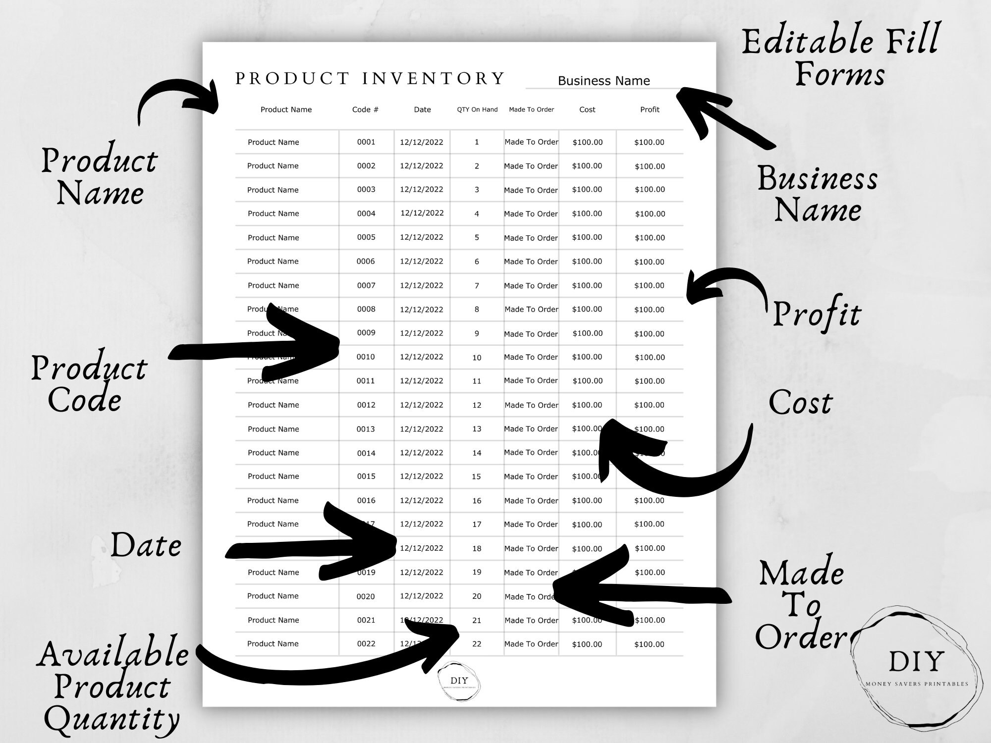 Editable [product Inventory]-inventory Tracker-inventory Management ...