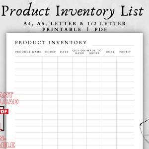 Inventory Tracker-Inventory-Inventory Management-Inventory List-Product Tracking-Inventory Checklist-Business Inventory-Spreadsheet