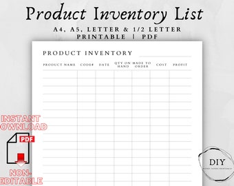 Inventory Tracker-Inventory-Inventory Management-Inventory List-Product Tracking-Inventory Checklist-Business Inventory-Spreadsheet