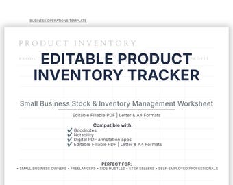 Editable Inventory Management Tracker | Fillable PDF Product & Stock Log