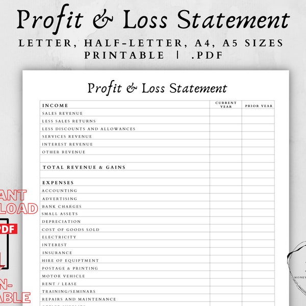 Profit And Loss Statement, Profit and Loss, Spreadsheet, P and L, P and L Statement, Profit Loss, Taxes, Investment Property, Self Employed