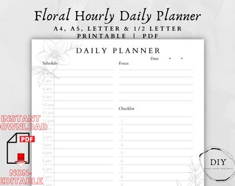 2023 [Hourly Planner]-Hourly Schedule-Hourly Daily Planner-Floral-Minimalist Planner-Daily Schedule-Hourly Planner Pdf-Best Daily Planner