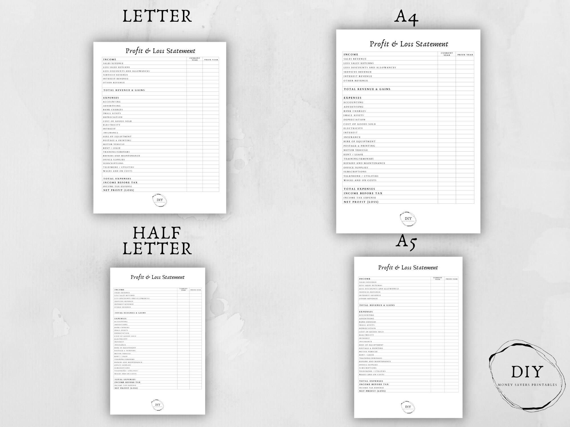 Profit And Loss Statement Profit And Loss Spreadsheet P And Etsy