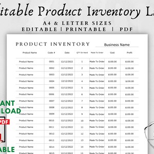 Editable [Product Inventory]-Inventory Tracker-Inventory Management-Inventory List-Inventory Template-Inventory Planning-Manage Inventory
