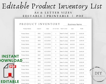 Editable [Product Inventory]-Inventory Tracker-Inventory Management-Inventory List-Inventory Template-Inventory Planning-Manage Inventory