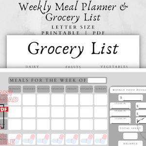 Lebensmittel Planer-Meal Planner-Lebensmittel Artikel-Grundlegende Einkaufsliste-Master Einkaufsliste-Meal Plan-Meal Prep-Meal Planner Digital-Lebensmittel-Budget
