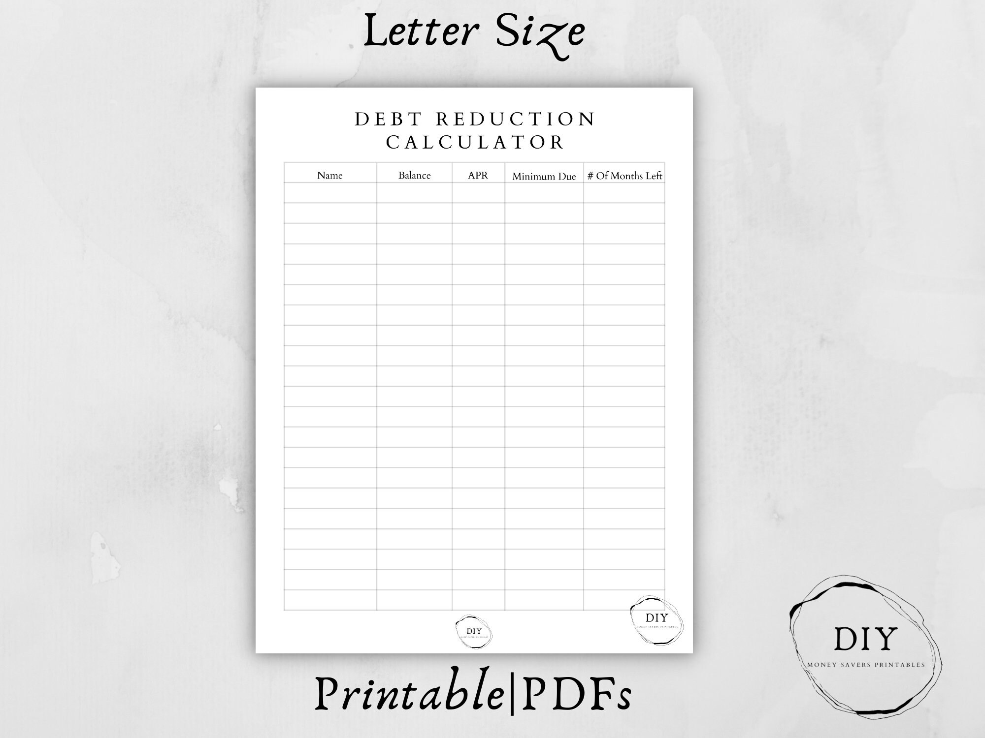 Debt Reduction Calculator Debt Payoff Calculator Debt Free Etsy